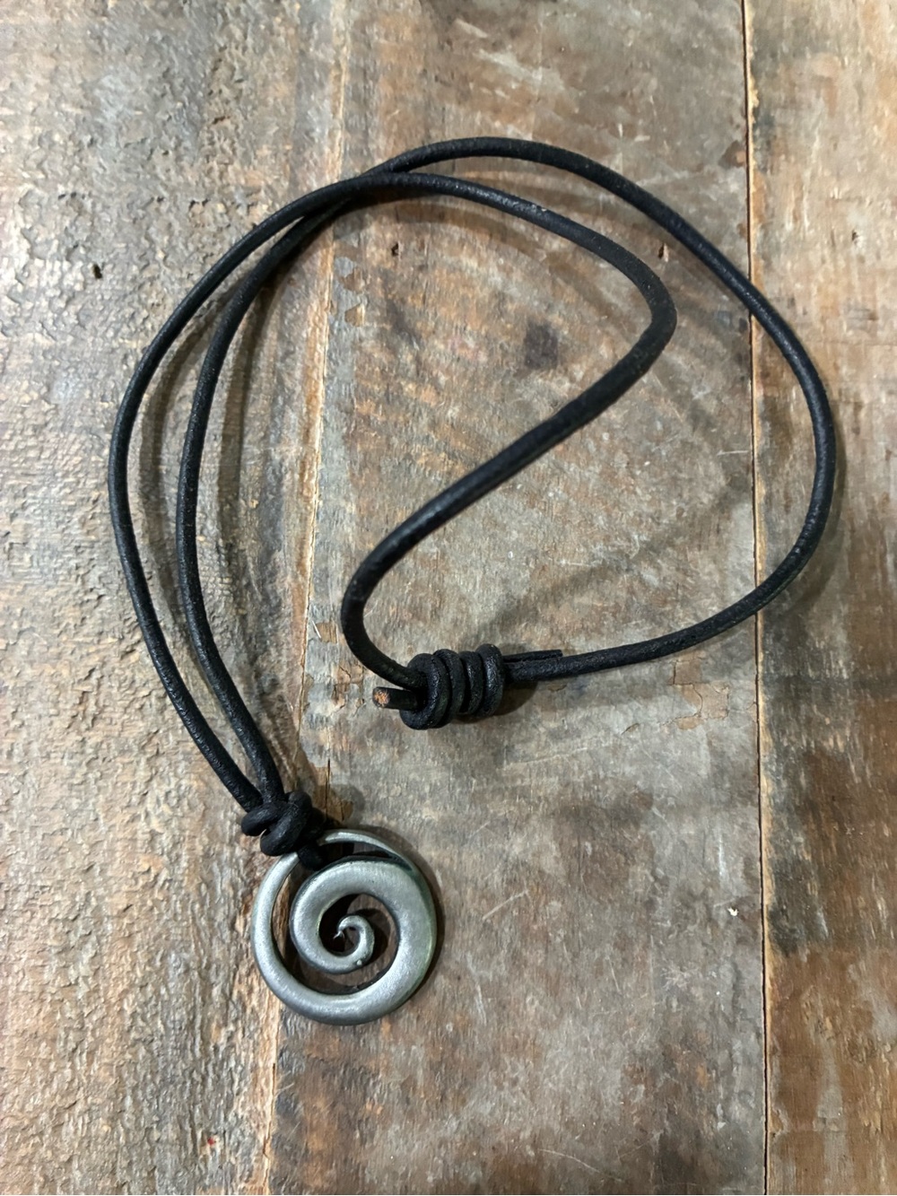 Minimalist Black Leather Necklace with Spiral Pendant